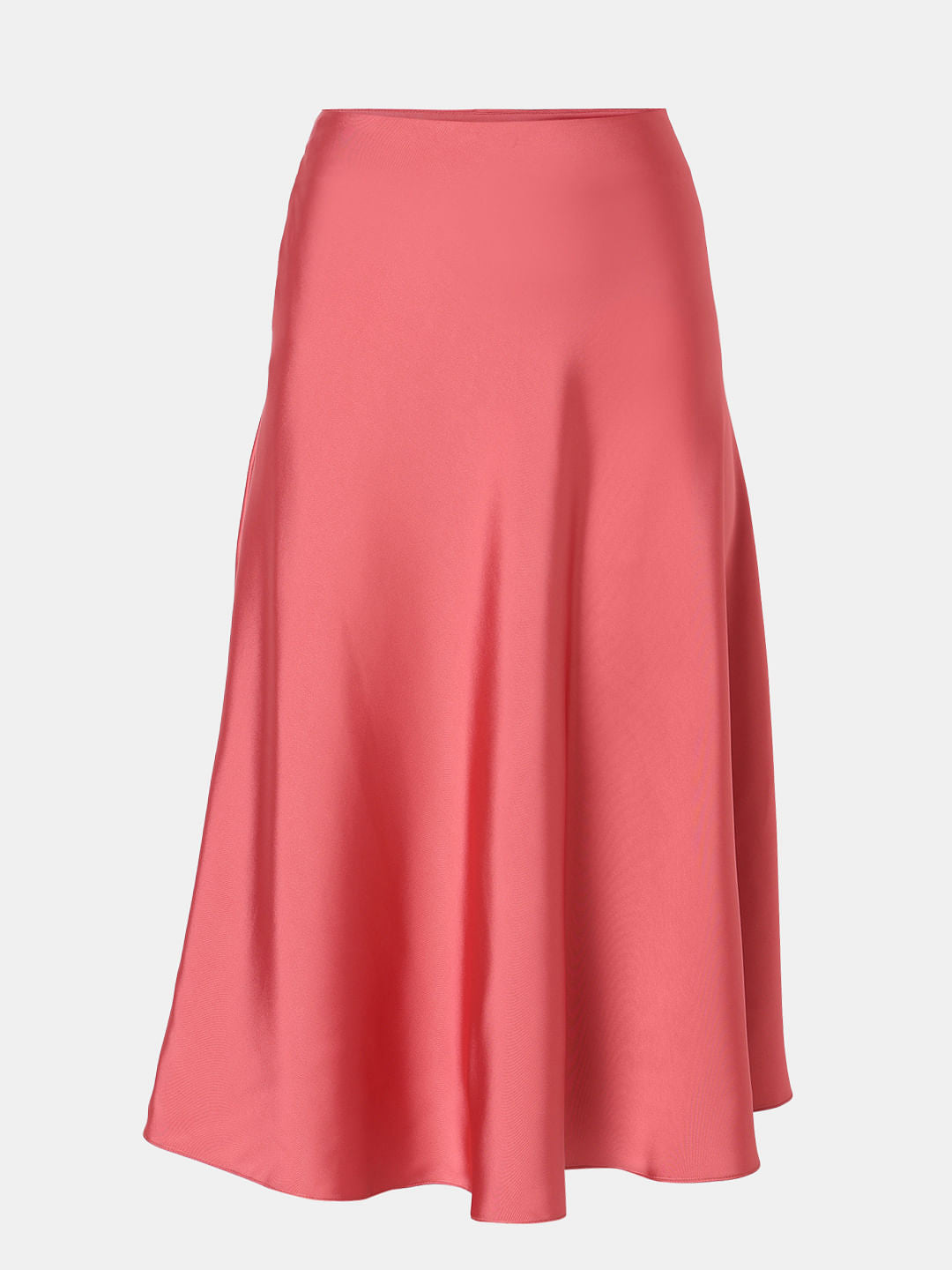 Rose Pink Satin Midi Skirt