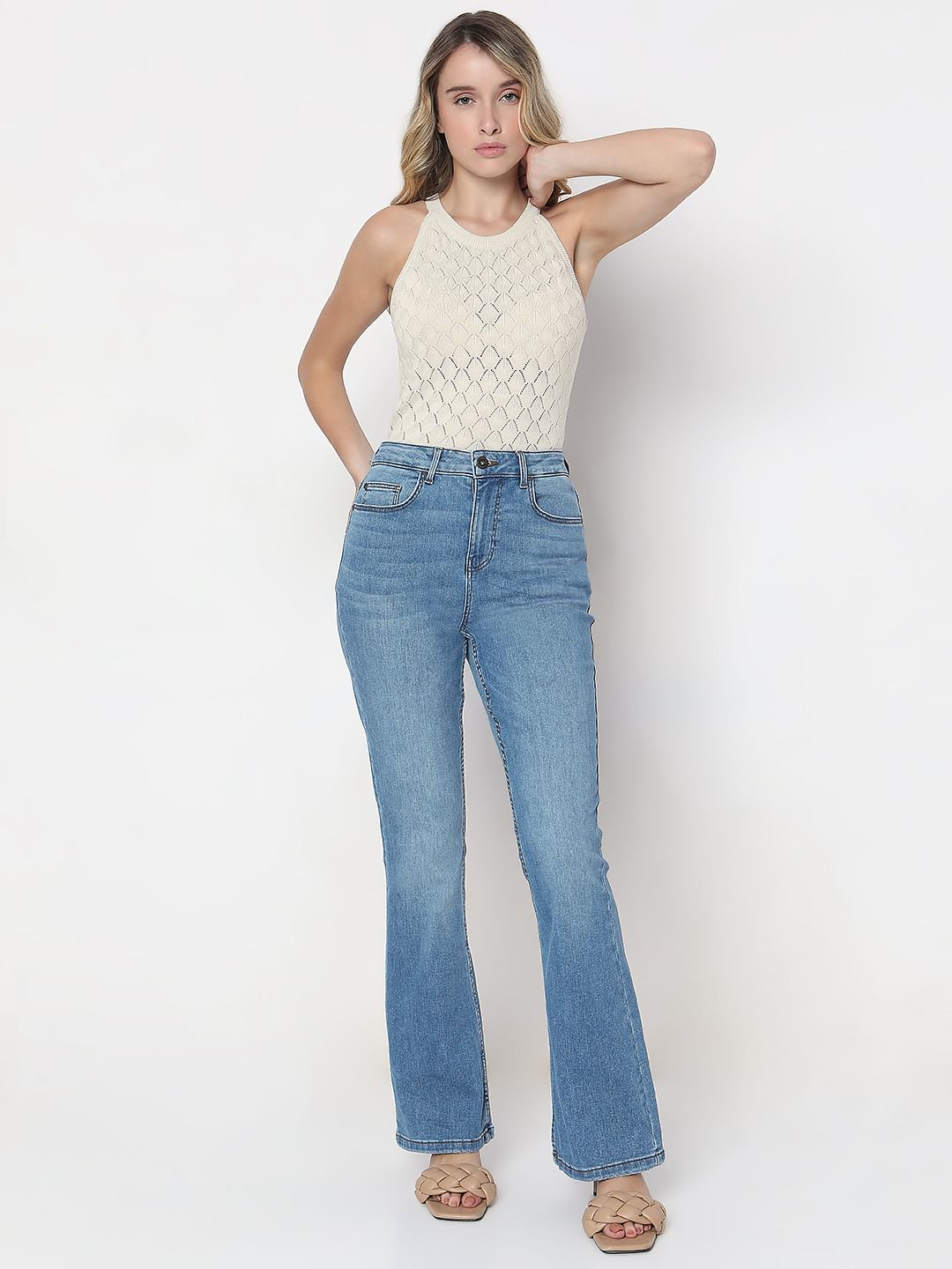 Light Blue High Rise Flared Jeans
