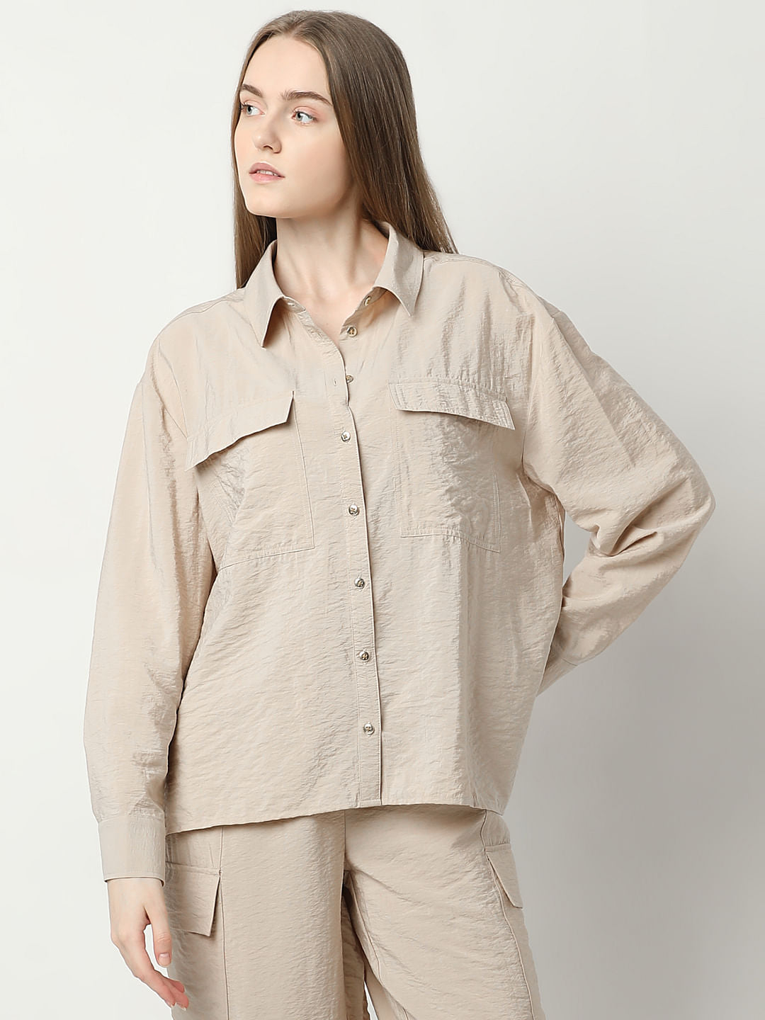 Beige Co-Ord Set Utility Shirt