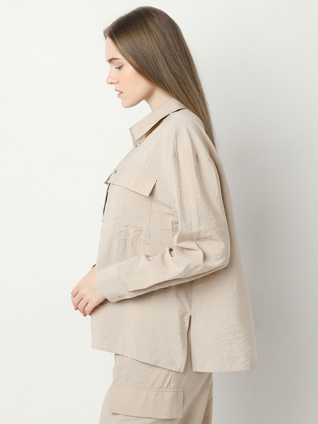 Beige Co-Ord Set Utility Shirt