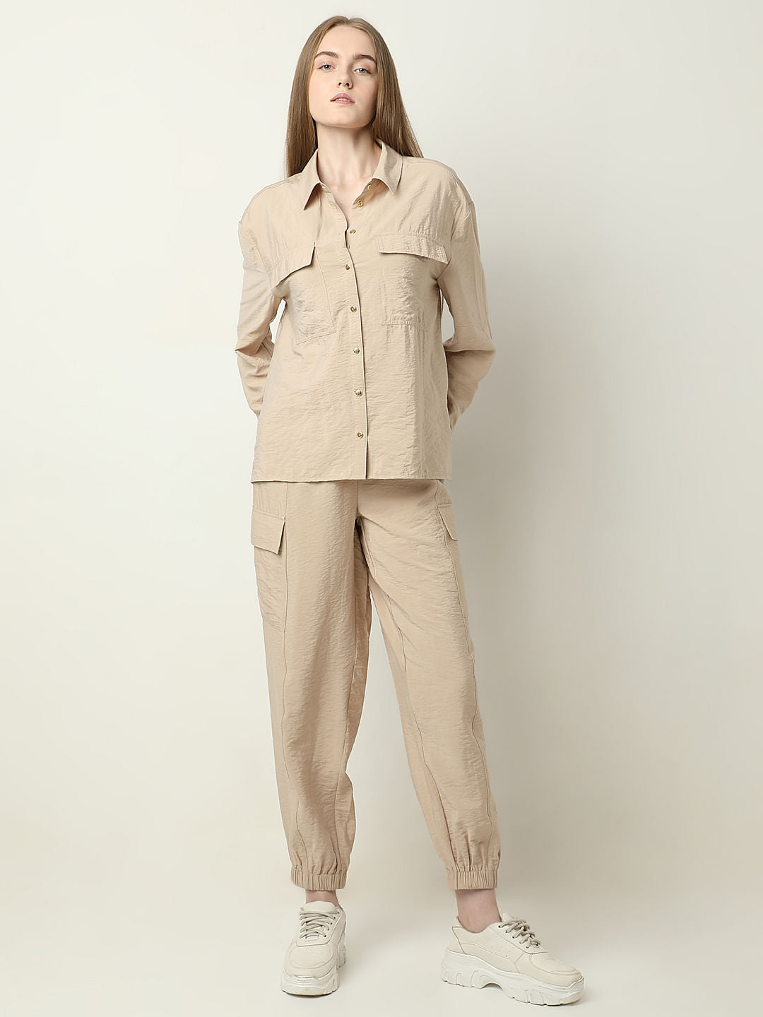 Beige Co-Ord Set Utility Shirt