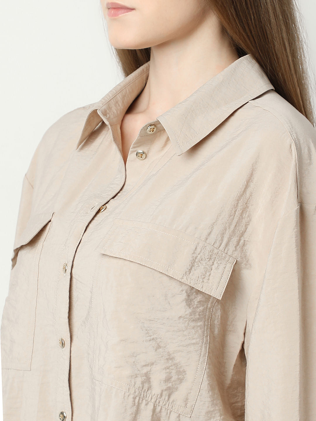 Beige Co-Ord Set Utility Shirt