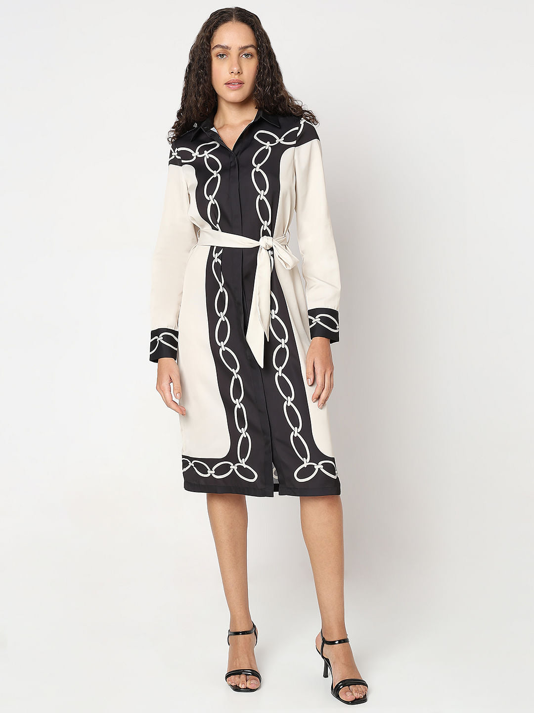 Beige Printed Shirt Dress