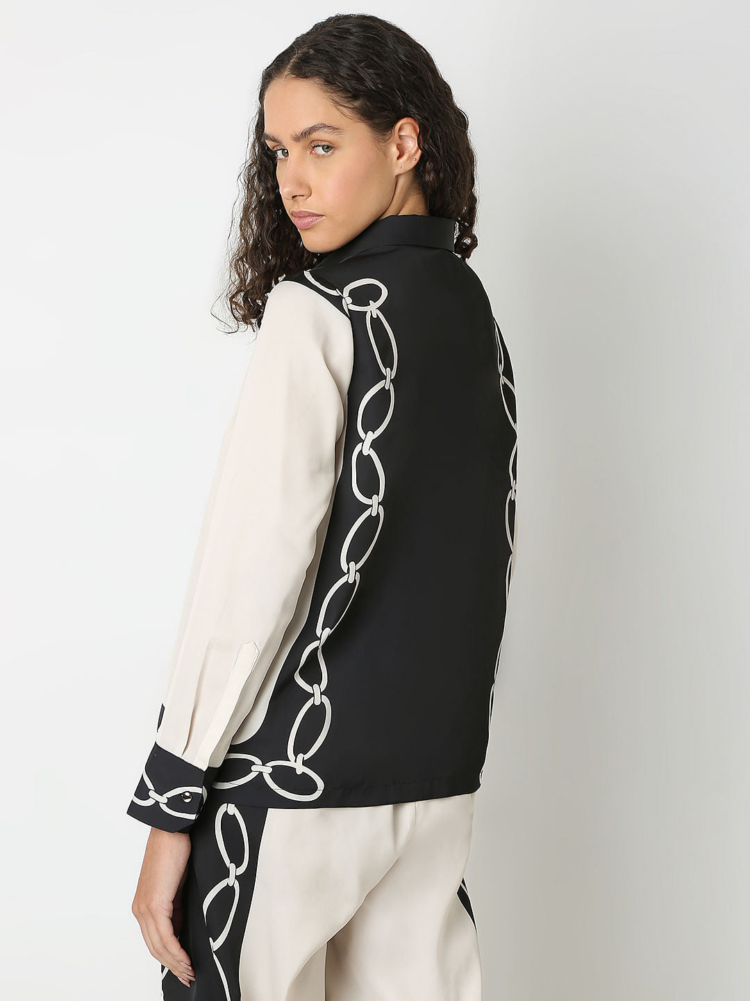 Beige Printed Co-Ord Set Shirt