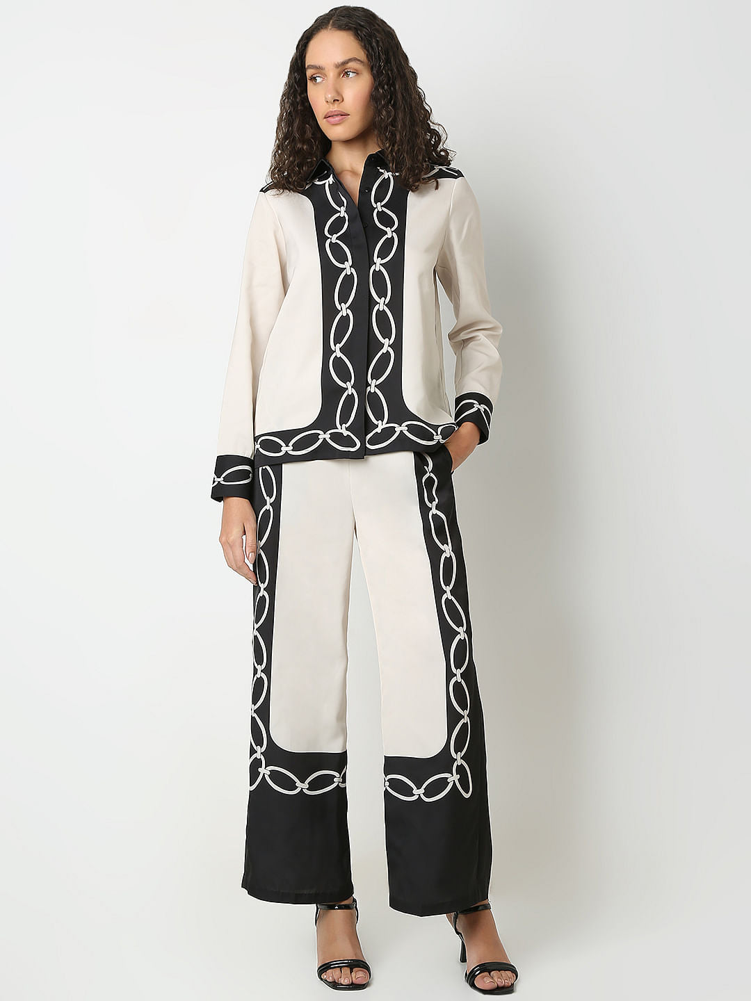 Beige Printed Co-Ord Set Shirt