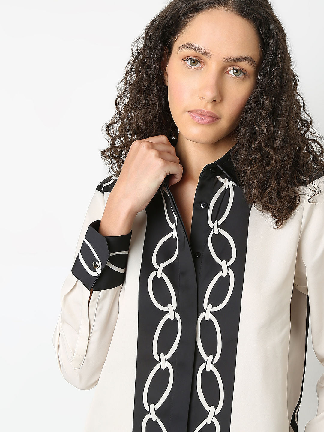 Beige Printed Co-Ord Set Shirt