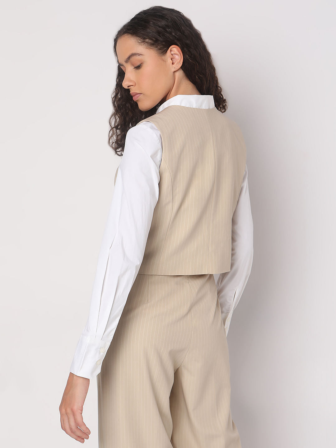 Beige Striped Co-Ord Set Waistcoat