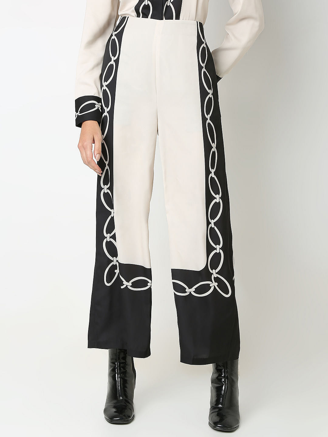 Beige Printed Co-Ord Set Pants