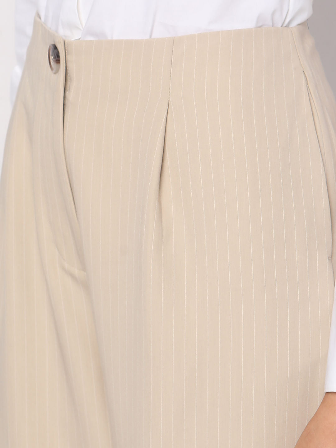 Beige Striped Co-Ord Set Pants
