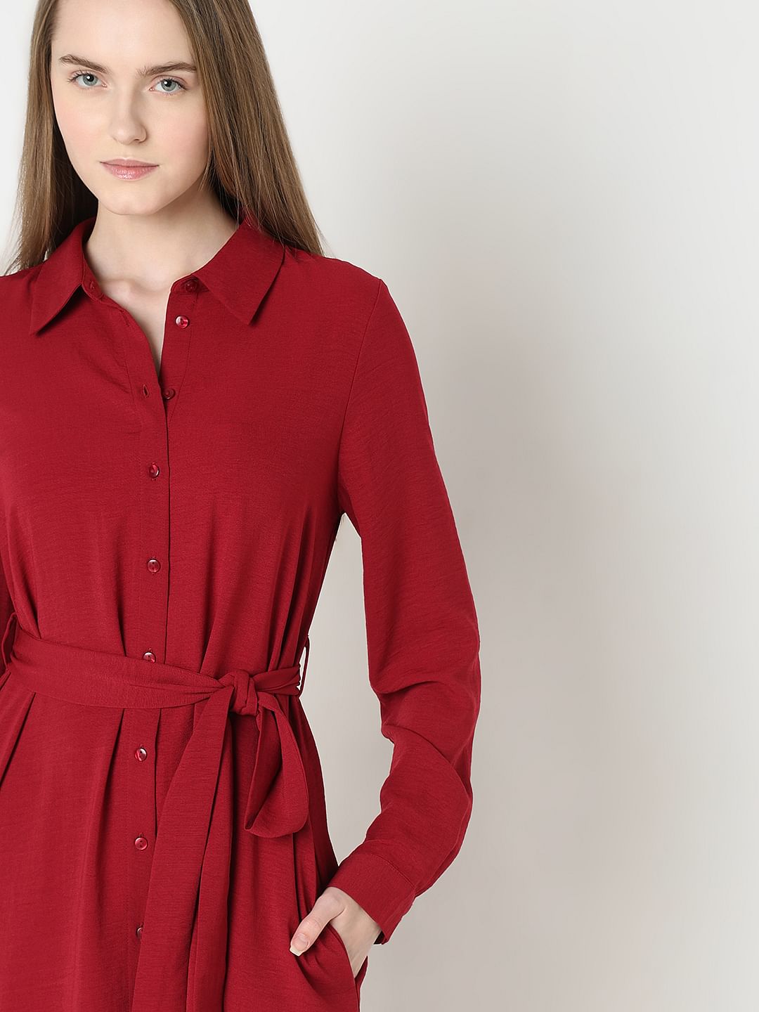 Red Midi Shirt Dress