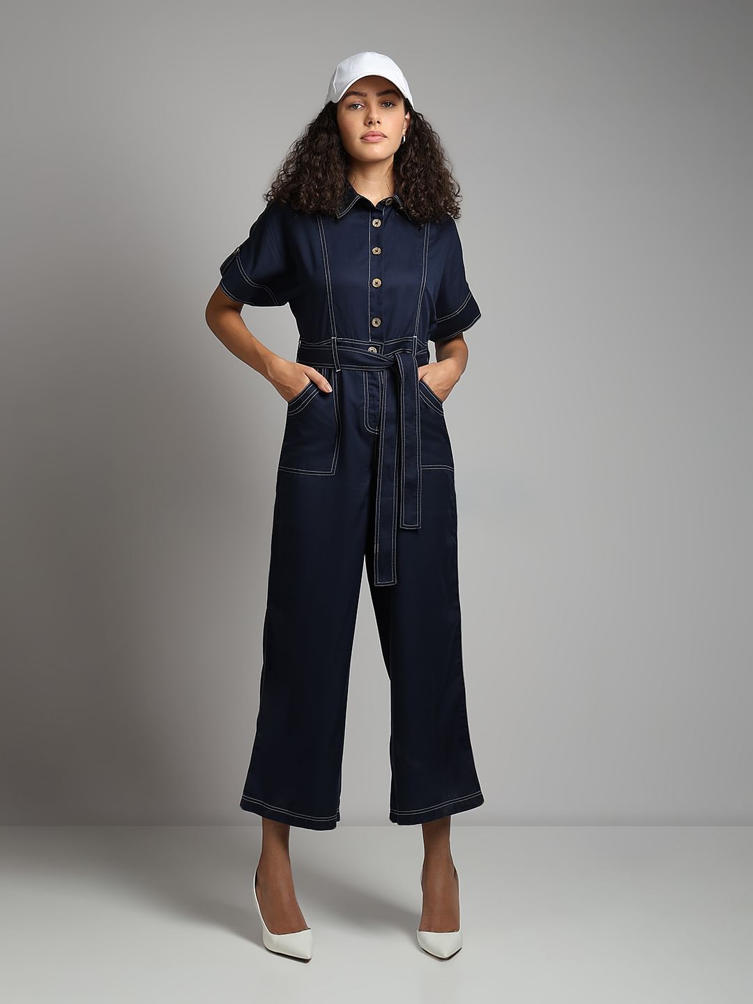 Navy Blue Denim Jumpsuit