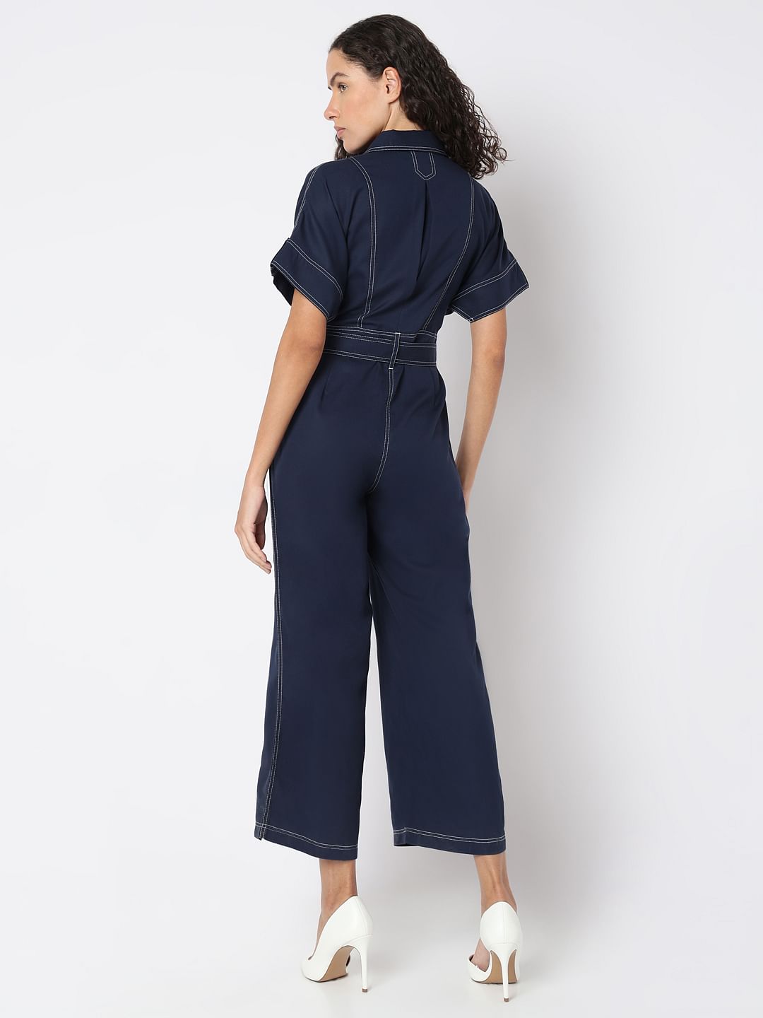 Navy Blue Denim Jumpsuit