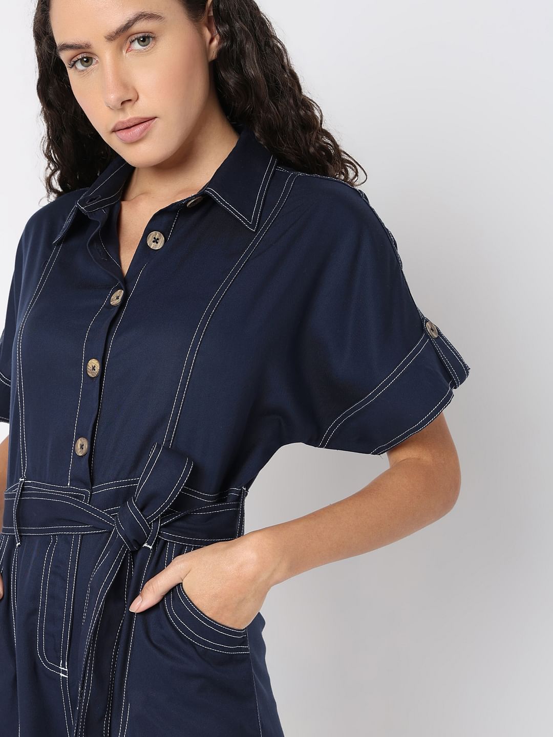 Navy Blue Denim Jumpsuit