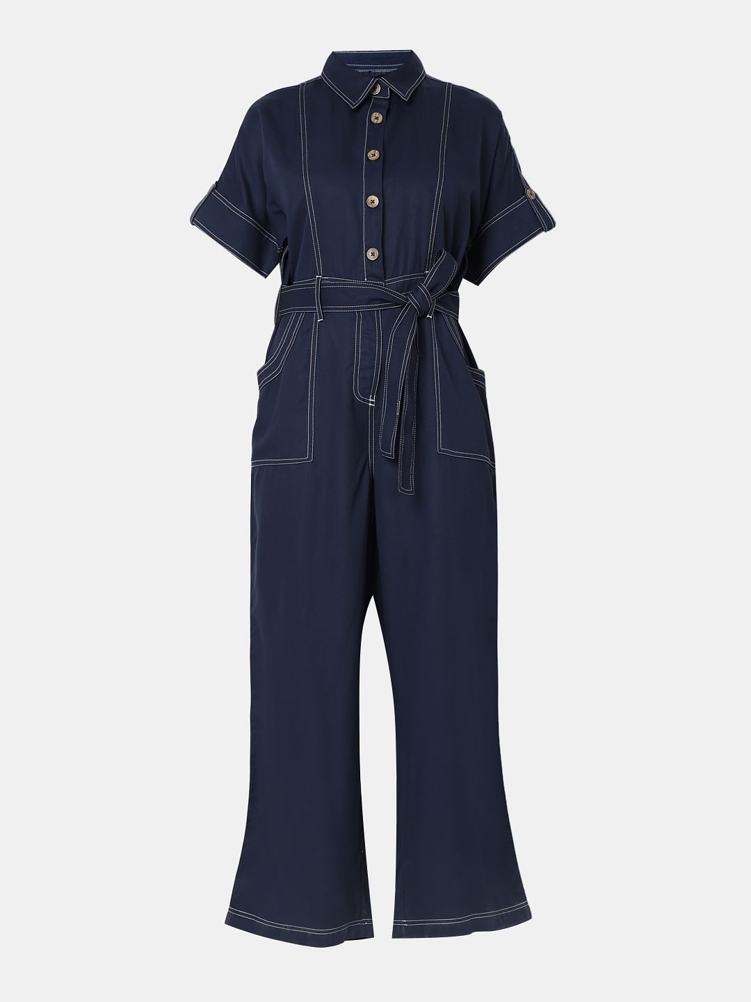 Navy Blue Denim Jumpsuit