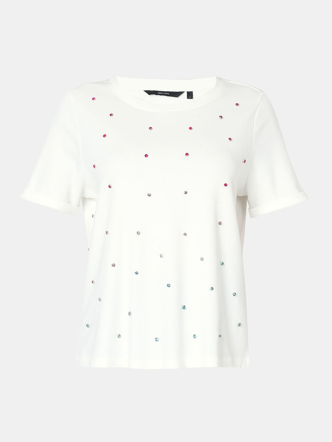 White Detail Rhinestone T-Shirt