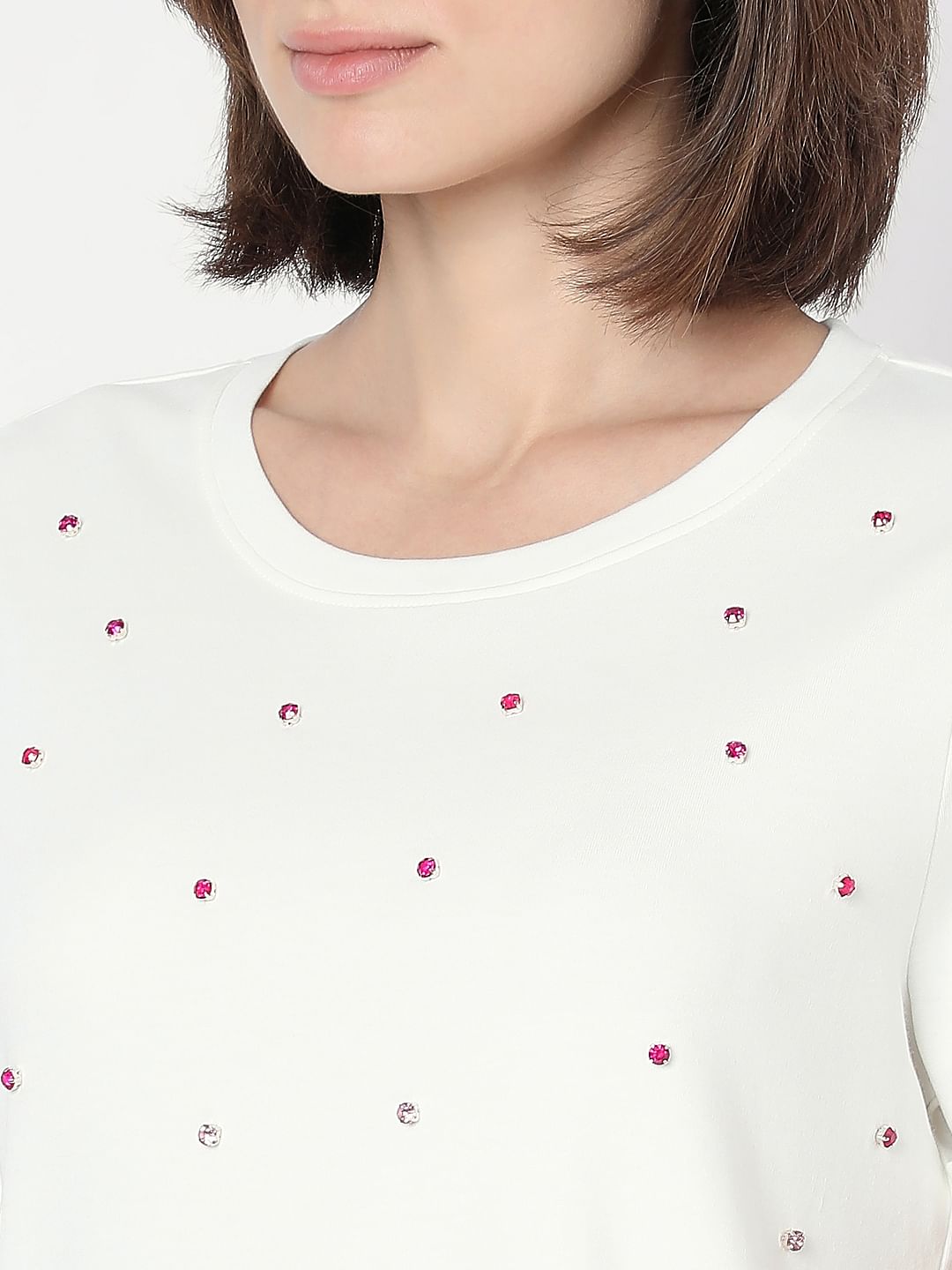 White Detail Rhinestone T-Shirt