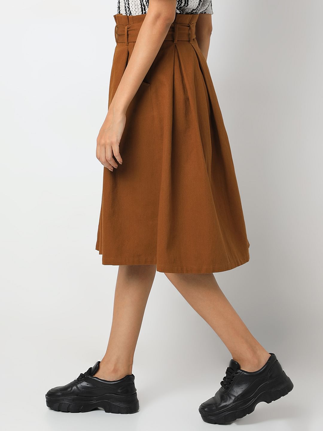 Brown High Rise Cotton Skirt