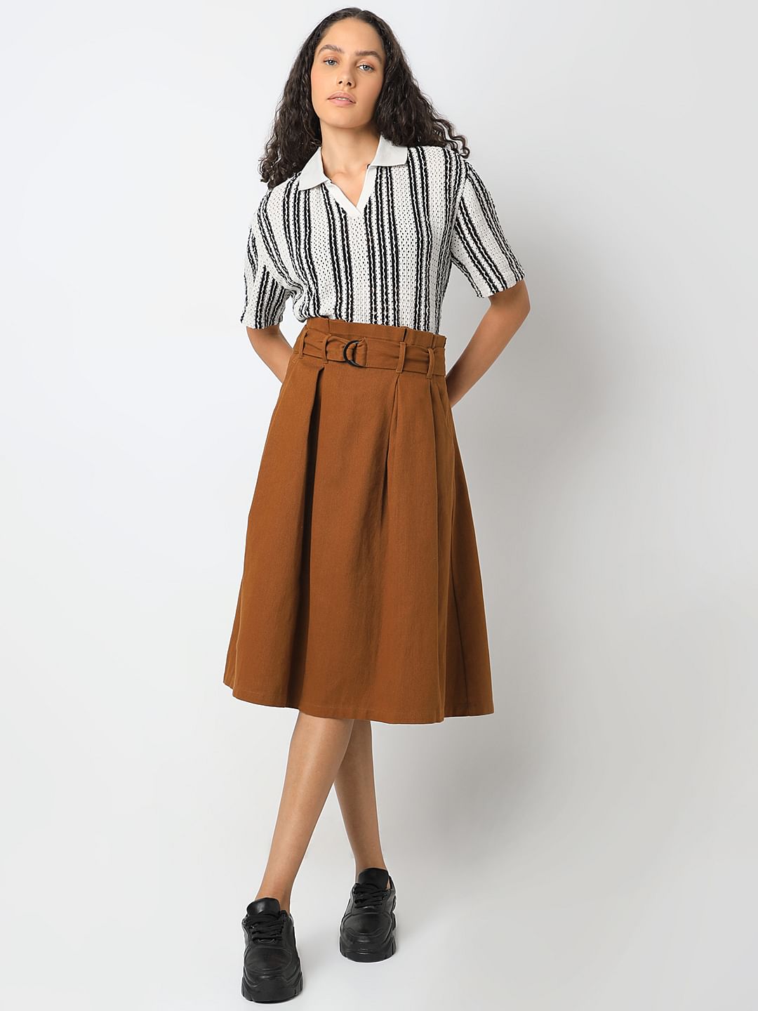 Brown High Rise Cotton Skirt