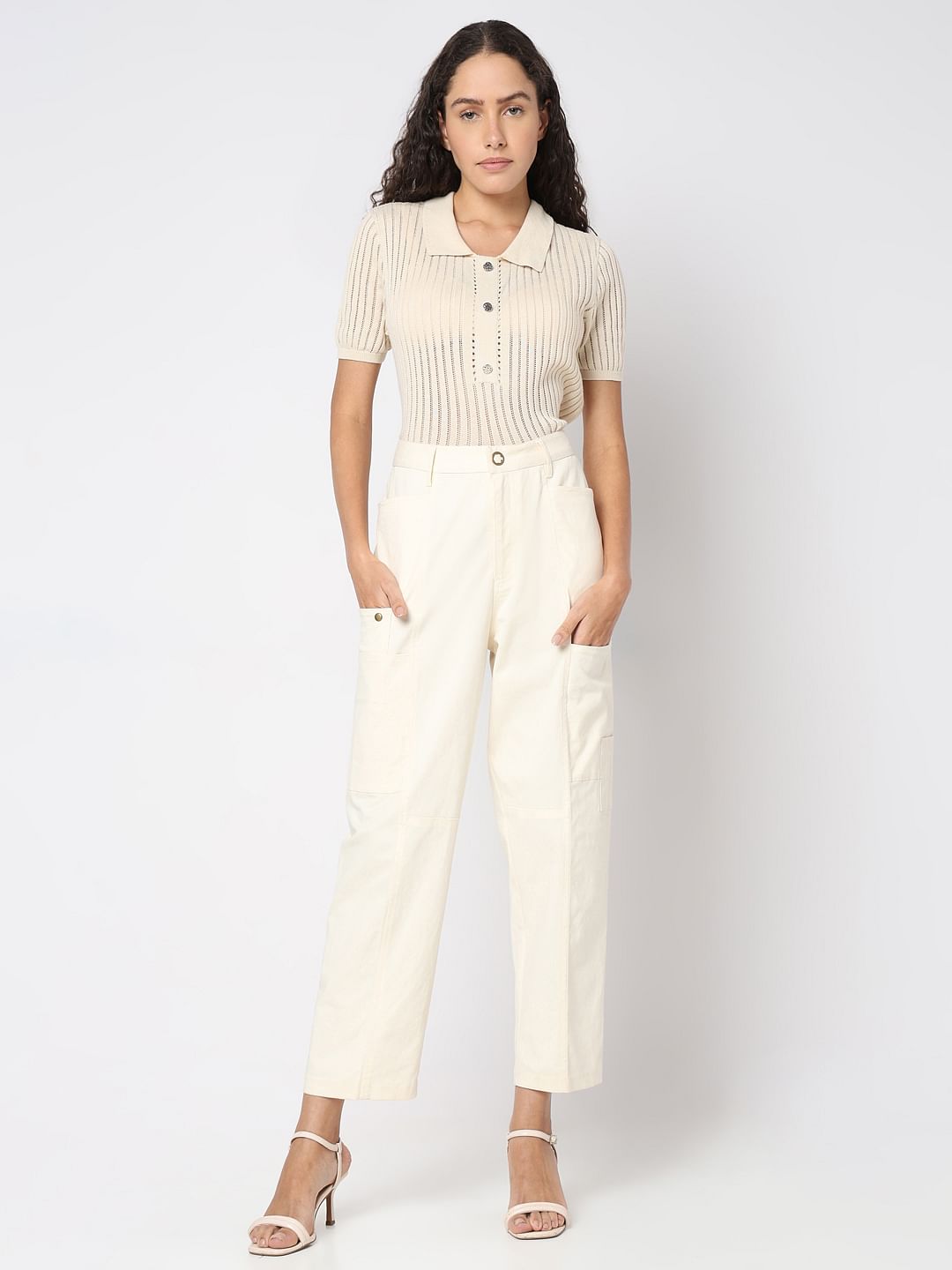 Ecru High Rise Pants