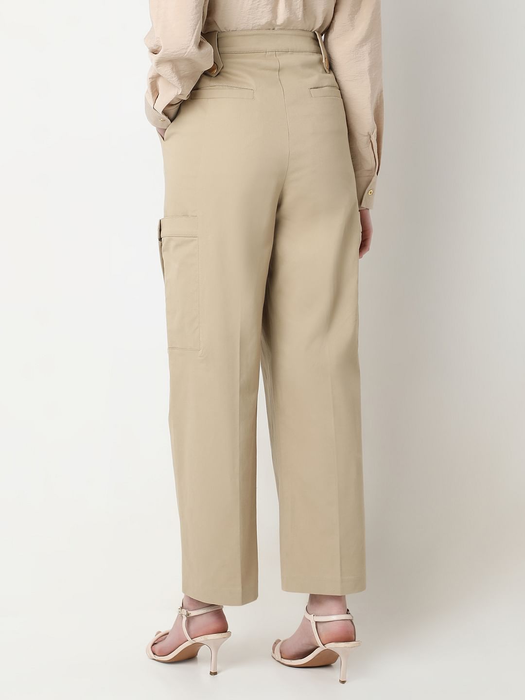 Beige High Rise Pants