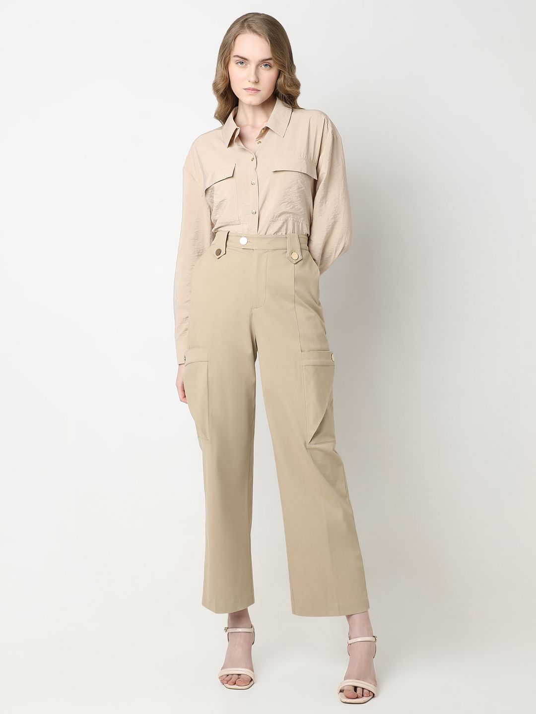 Beige High Rise Pants