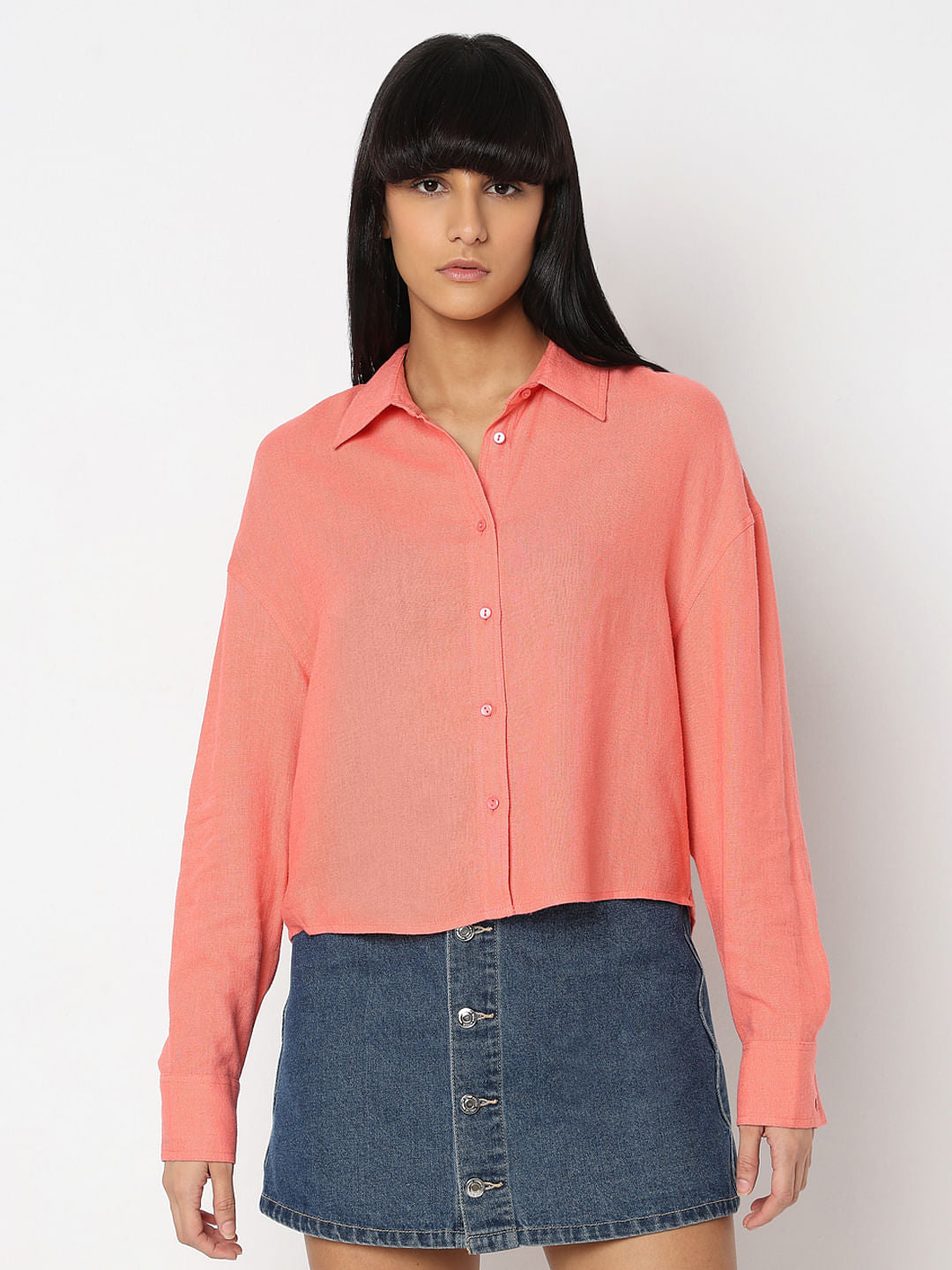 Peach-Pink Linen Shirt