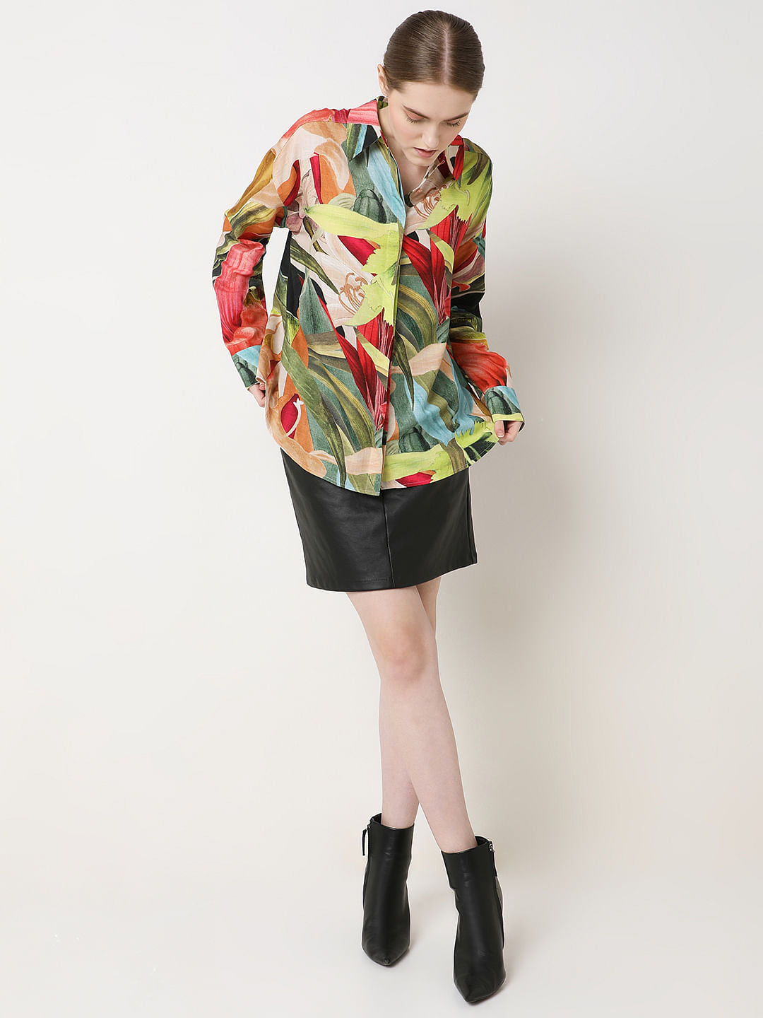 Red Printed Oversized Shirt