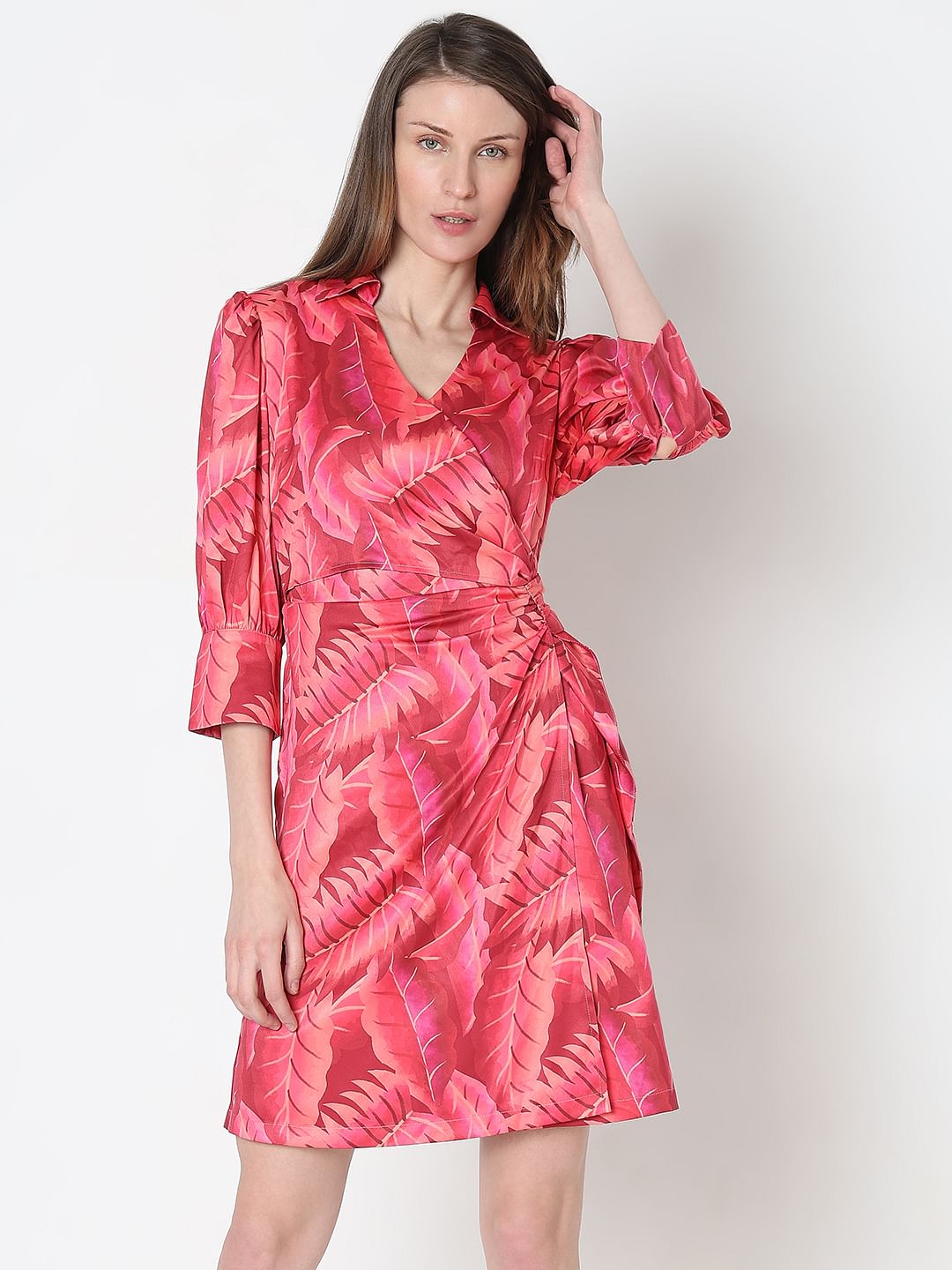 Pink Printed Wrap Dress