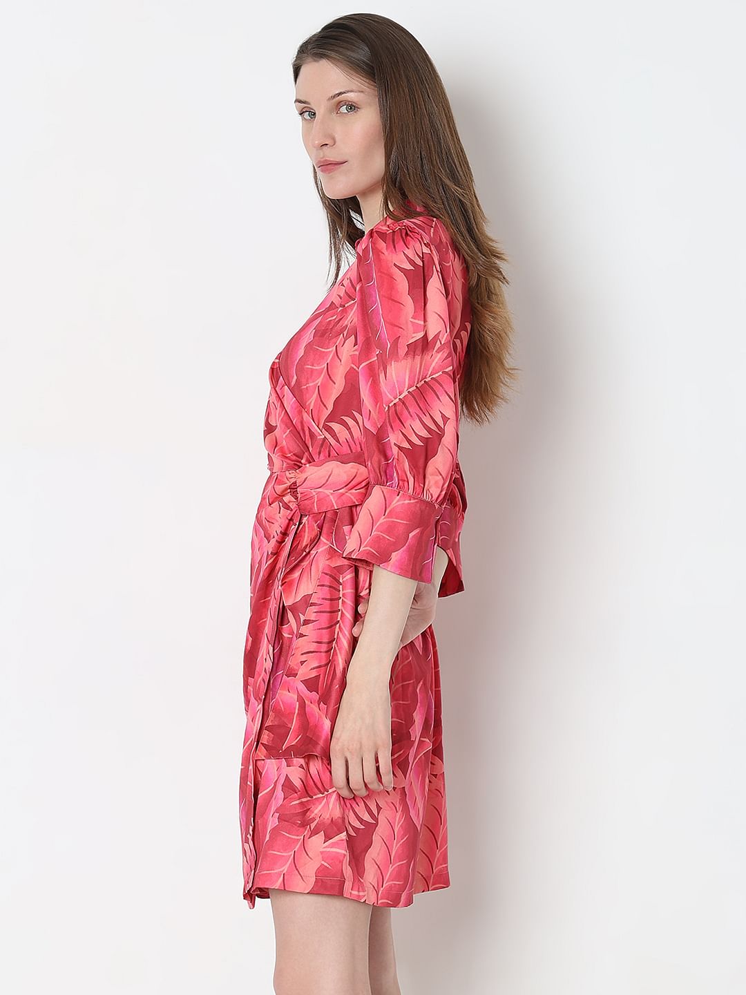 Pink Printed Wrap Dress