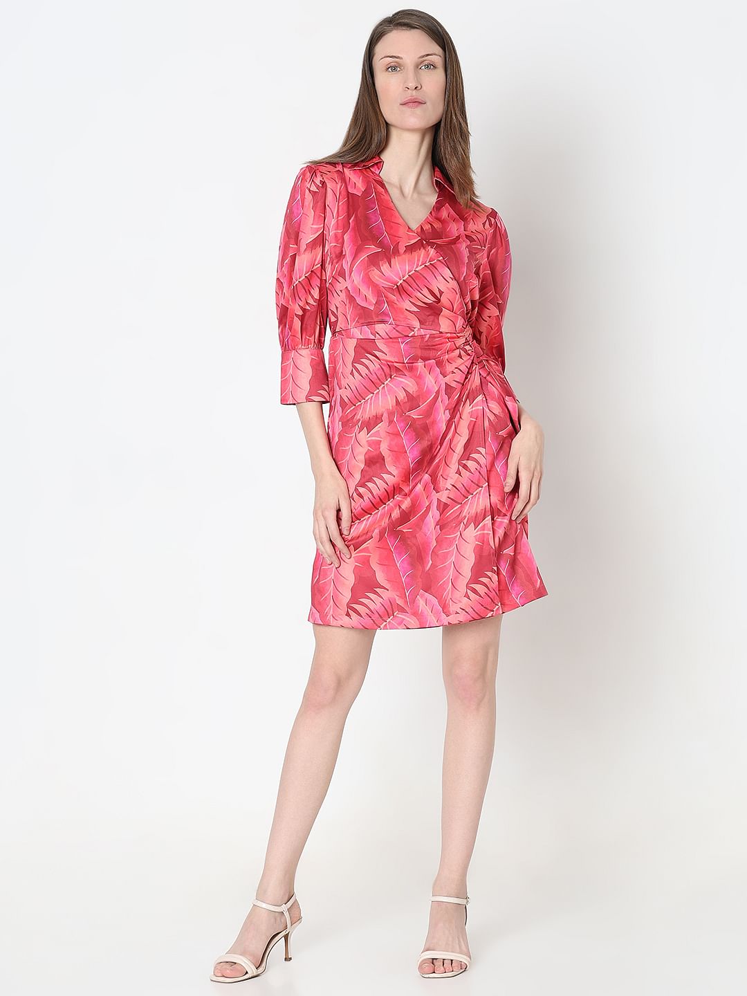 Pink Printed Wrap Dress