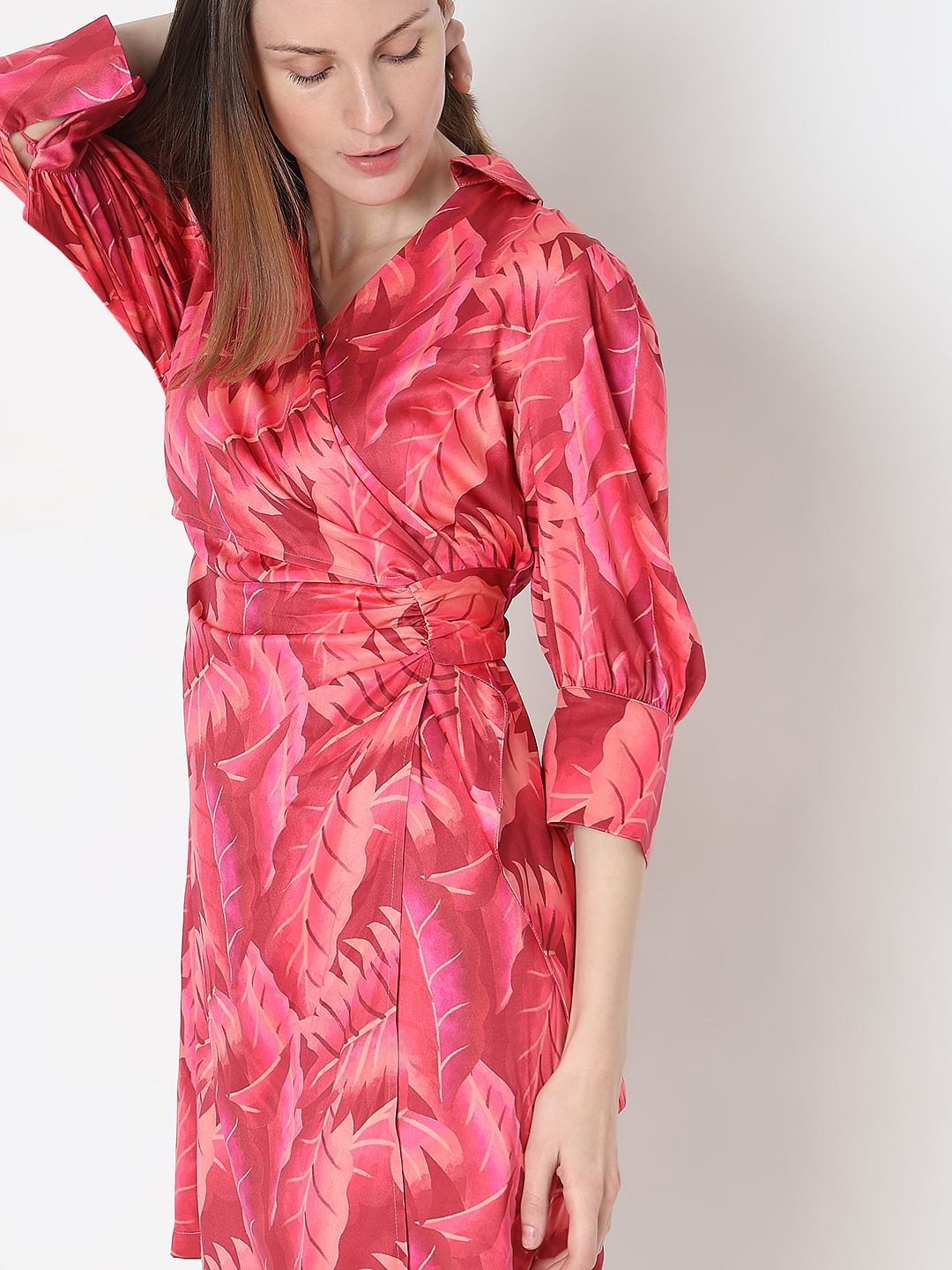 Pink Printed Wrap Dress