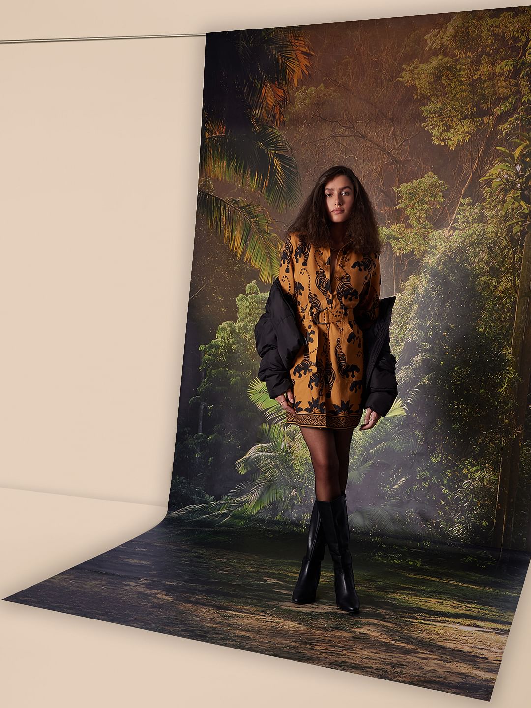 DISNEY Brown Printed Mini Shirt Dress
