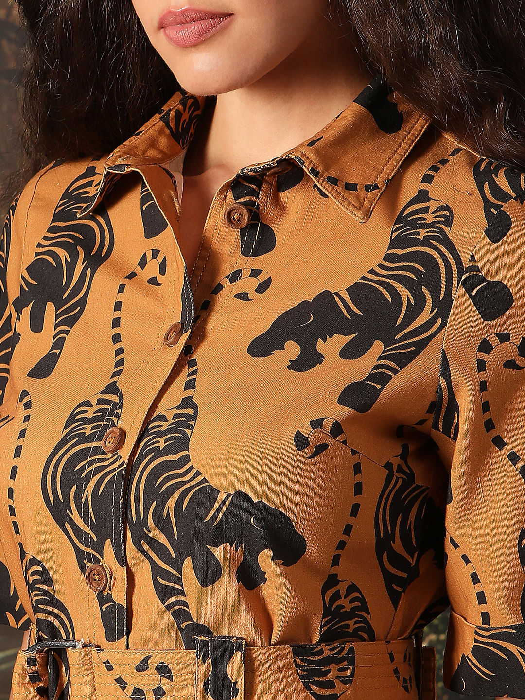 Disney Brown Printed Mini Shirt Dress