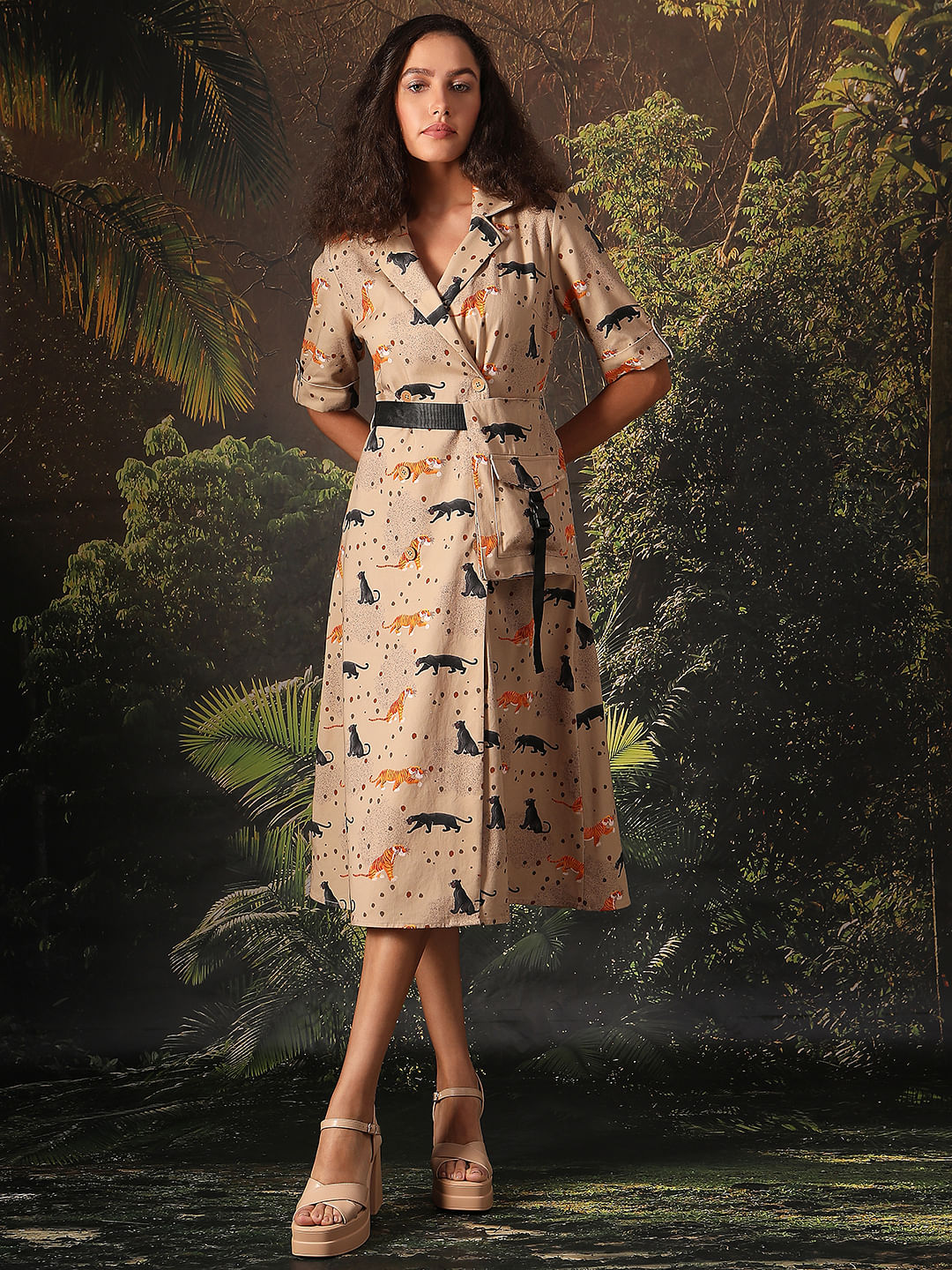 Disney Beige Printed Front Wrap Dress