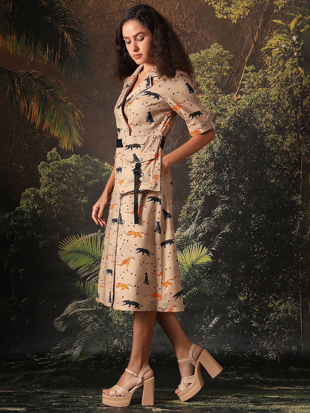 Disney Beige Printed Front Wrap Dress