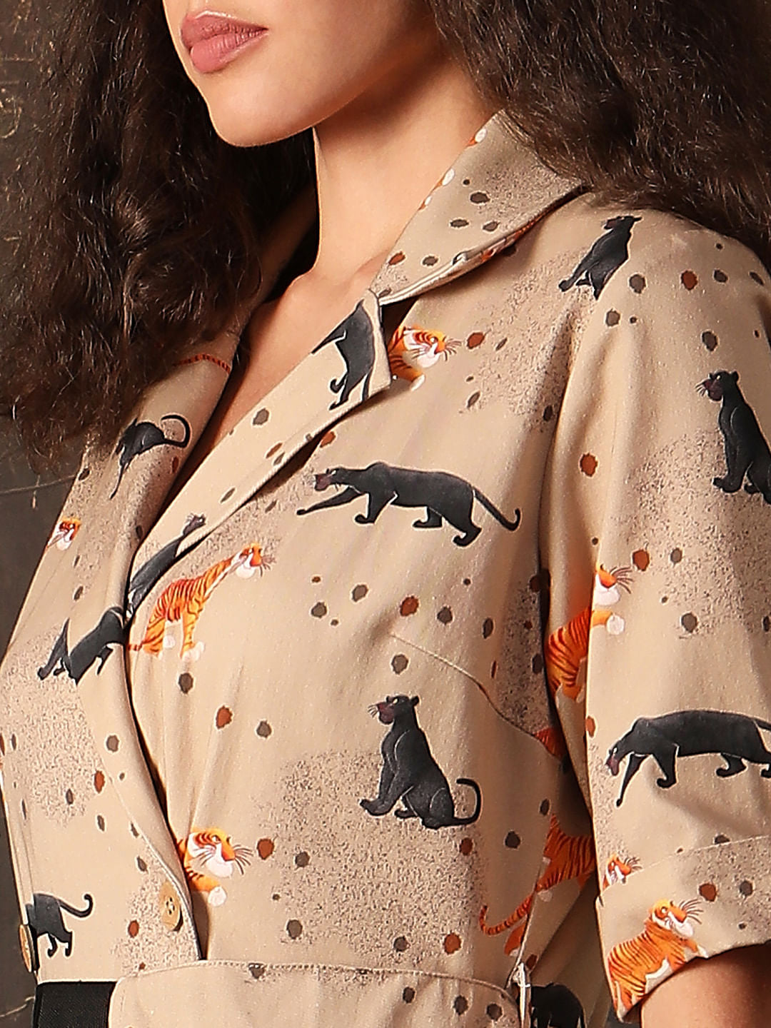 Disney Beige Printed Front Wrap Dress