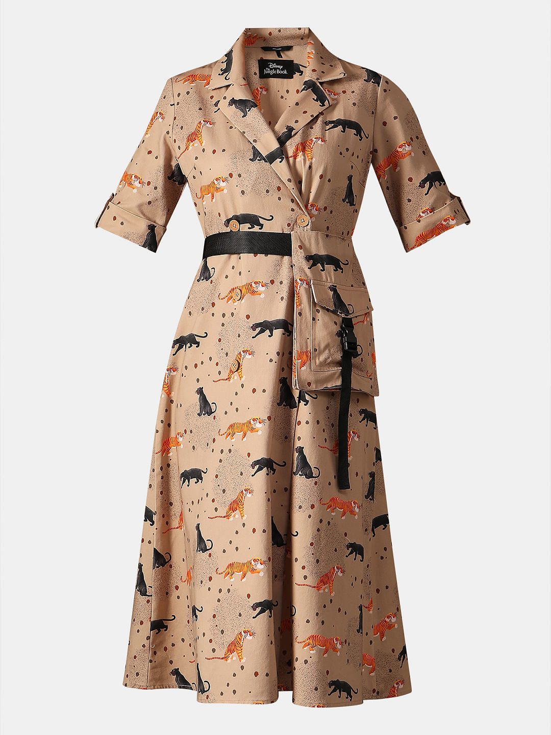 Disney Beige Printed Front Wrap Dress