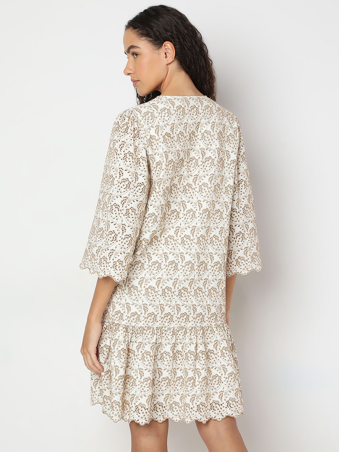 Beige Printed Short Dress