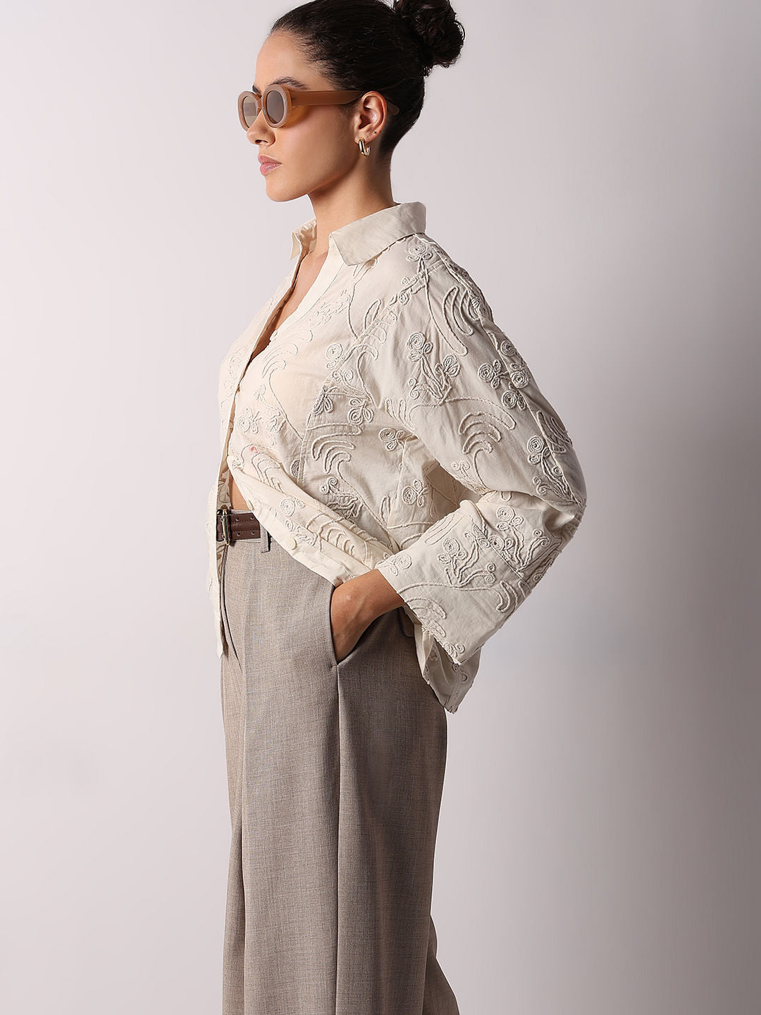 Off-White Embroidered Cotton Shirt