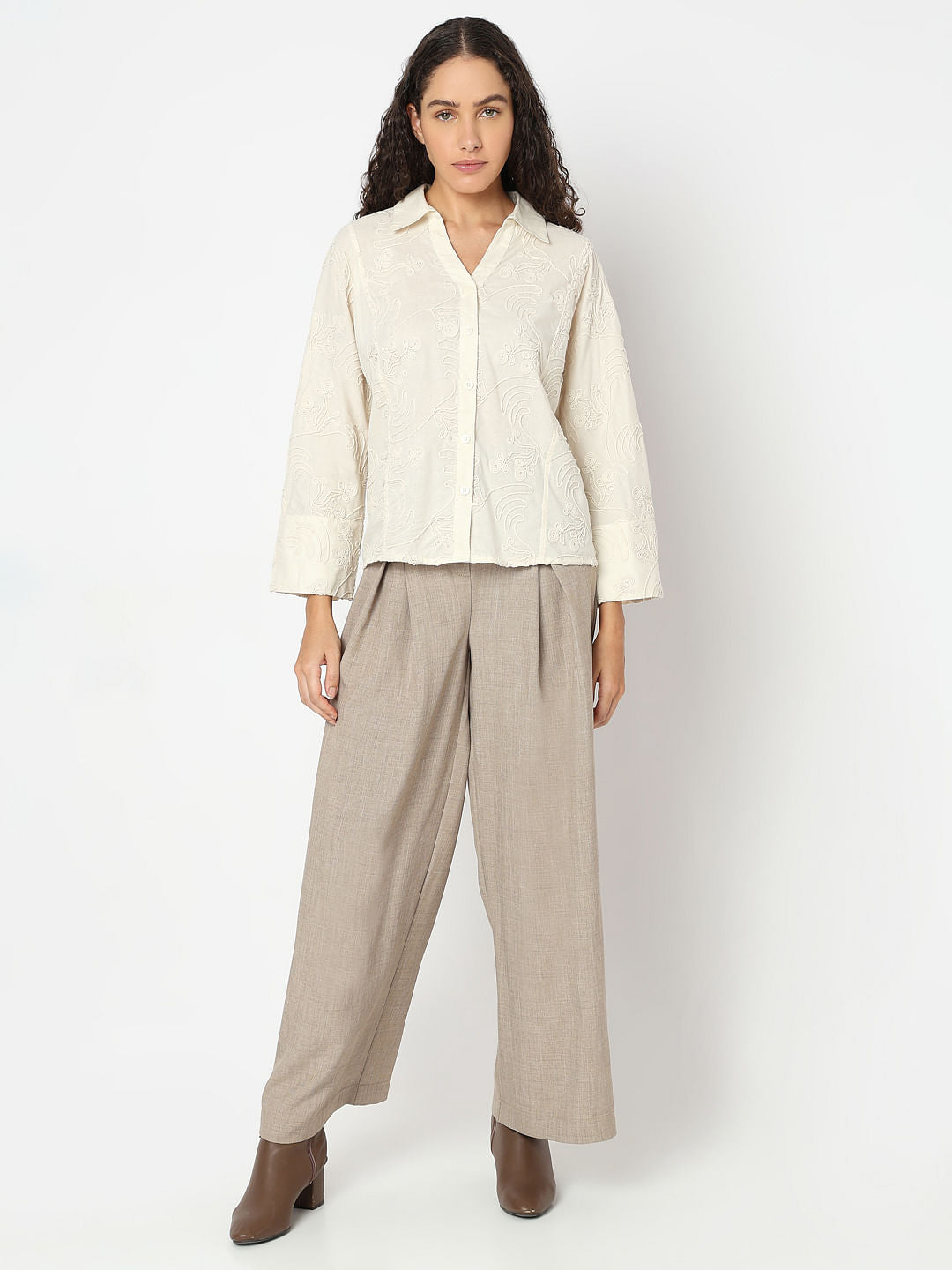 Off-White Embroidered Cotton Shirt