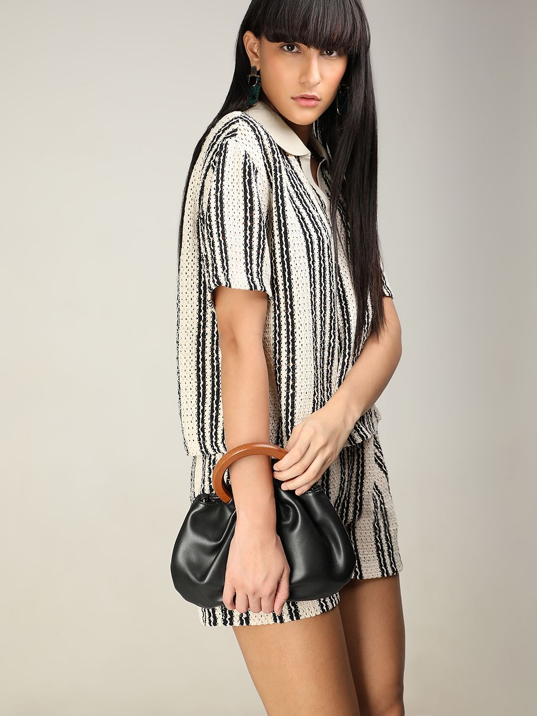 Beige Vertical Stripe Co-Ord Set T-Shirt