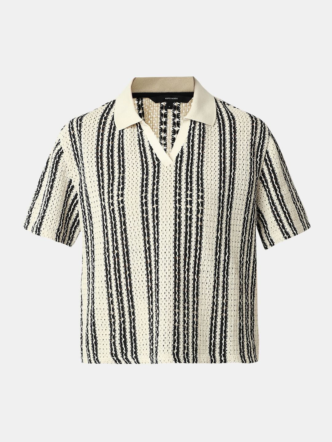 Beige Vertical Stripe Co-Ord Set T-Shirt