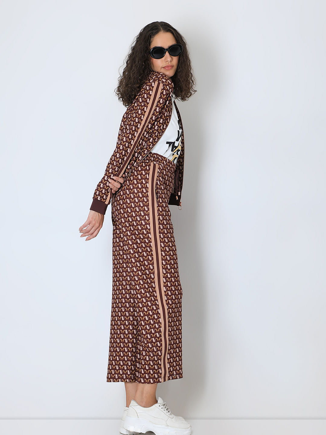 Brown Abstract Print Co-Ord Set Pants