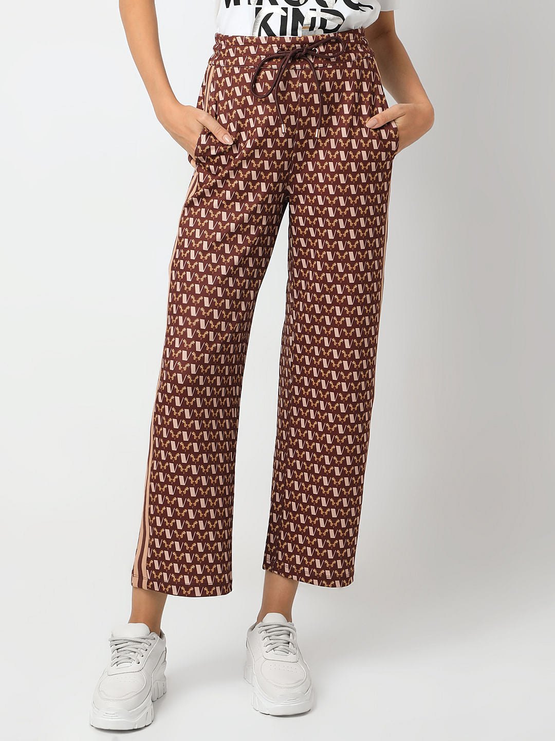 Brown Abstract Print Co-Ord Set Pants