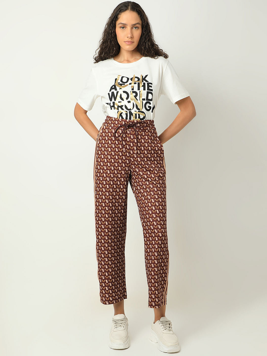 Brown Abstract Print Co-Ord Set Pants