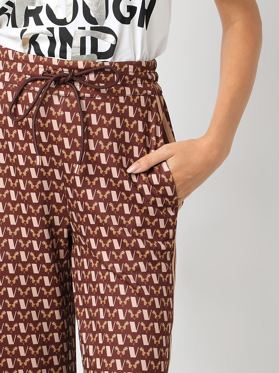 Brown Abstract Print Co-Ord Set Pants