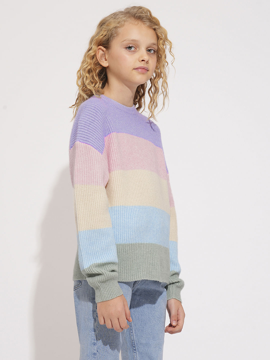 Girls Lavender Colourblocked Pullover