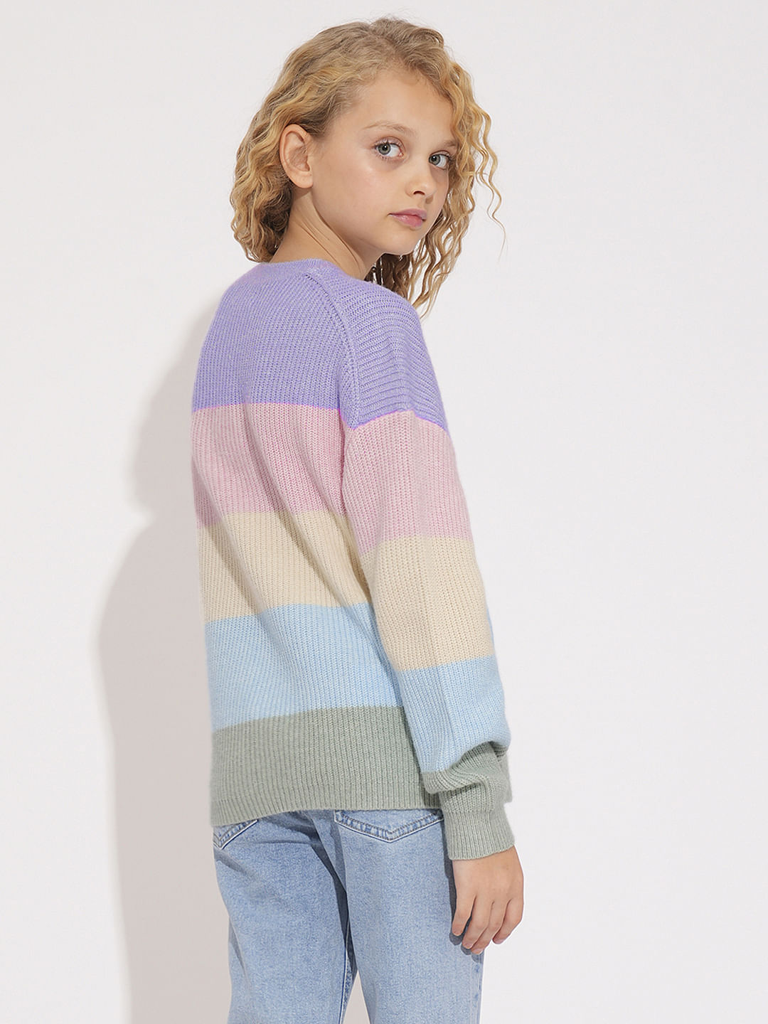 Girls Lavender Colourblocked Pullover