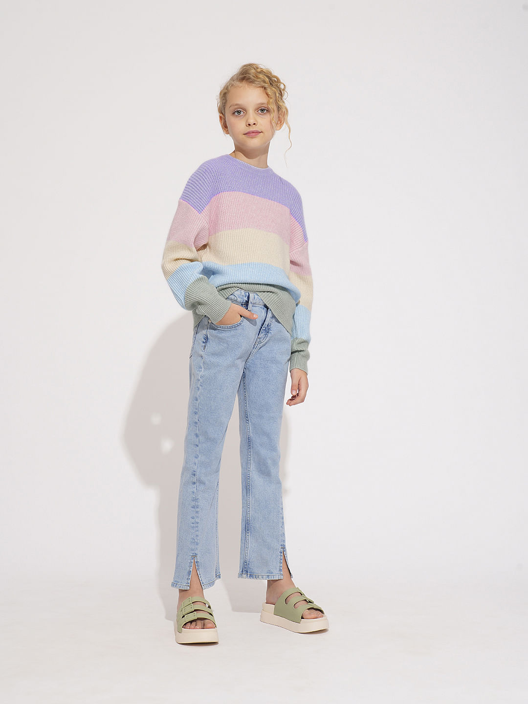 Girls Lavender Colourblocked Pullover