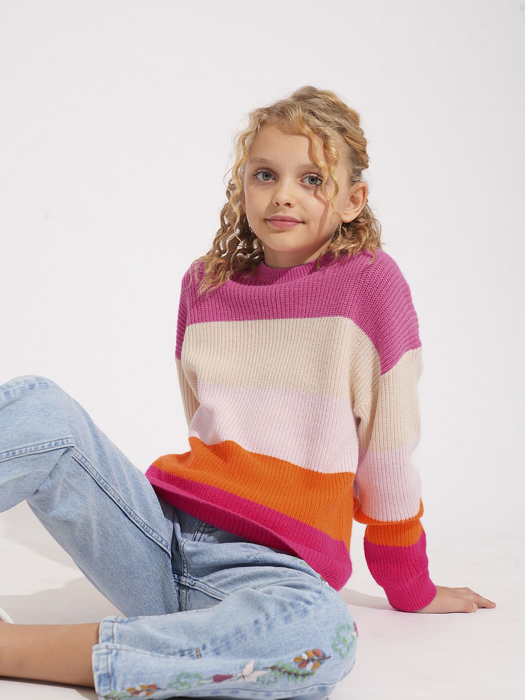 Girls Pink Colourblocked Pullover